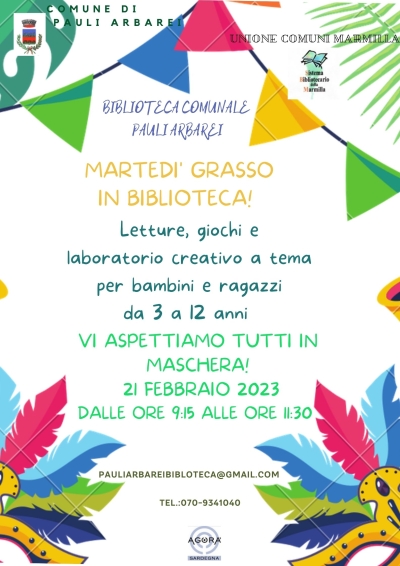 Carnevale 2023. Marted&igrave; Grasso in Biblioteca.
