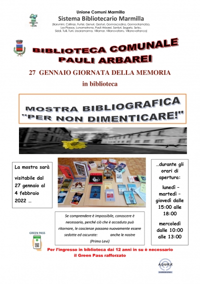 Biblioteca Comunale. Mostra Bibliografica nella ricorrenza della GIORNATA DELLA MEMORIA.