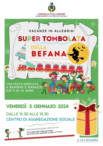 Centro di Aggregazione Sociale. Super Tombolata della Befana.