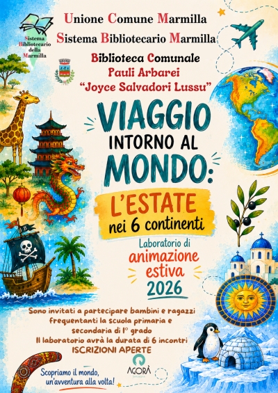 Biblioteca Comunale - Laboratorio di animazione alla lettura &ldquo;Viaggio intorno al mondo: l&rsquo;estate nei 6 continenti.