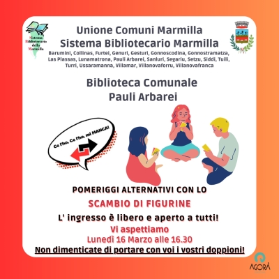 Biblioteca Comunale. Pomeriggi alternativi con lo scambio di figurine.